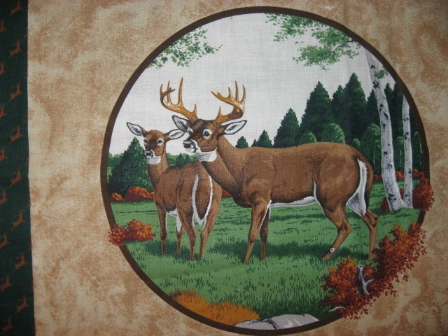Image 1 of Deer Buck and Doe in the Fall Fabric pillow panels set of two 