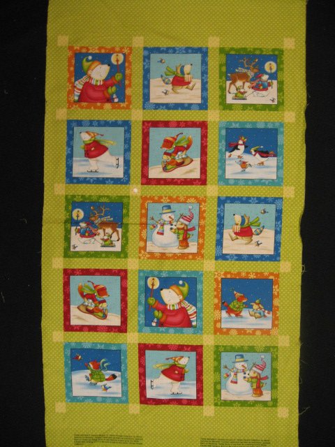 Animals at the park Cotton Fabric Quilt Wall Panel Winter squares to sew 