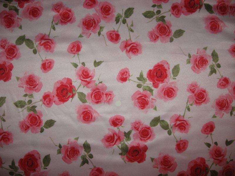 Rose flowers on pink Polyester satin Fabric By The Yard 58 Wide
