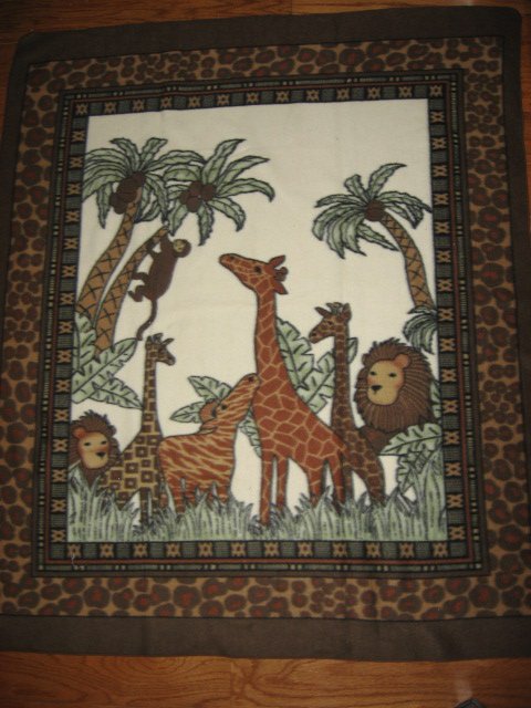 Image 0 of Monkey Giraffe Lion Coconuts Super Soft rare Brown Child bed size fleece blanket