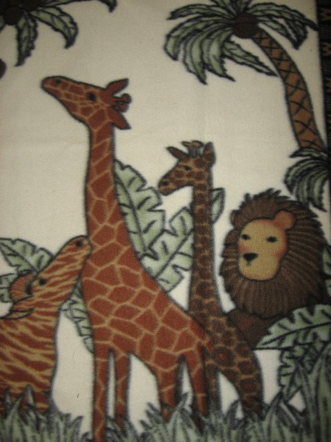Image 1 of Monkey Giraffe Lion Coconuts Super Soft rare Brown Child bed size fleece blanket