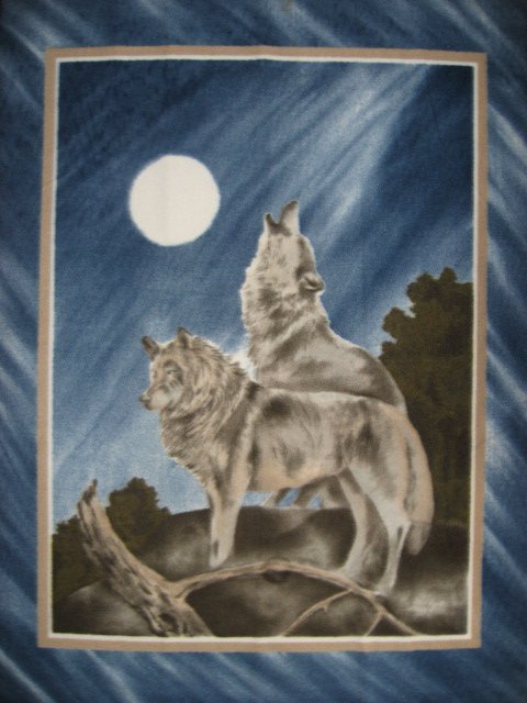 Northern lights moon Wolf howling  fleece blanket 