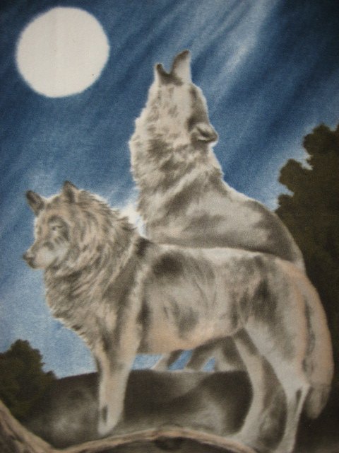 Image 1 of Northern lights moon Wolf howling  fleece blanket 