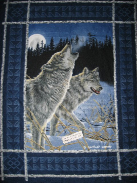 Image 0 of Wolf Fleece Blanket Winter Moon with frost 