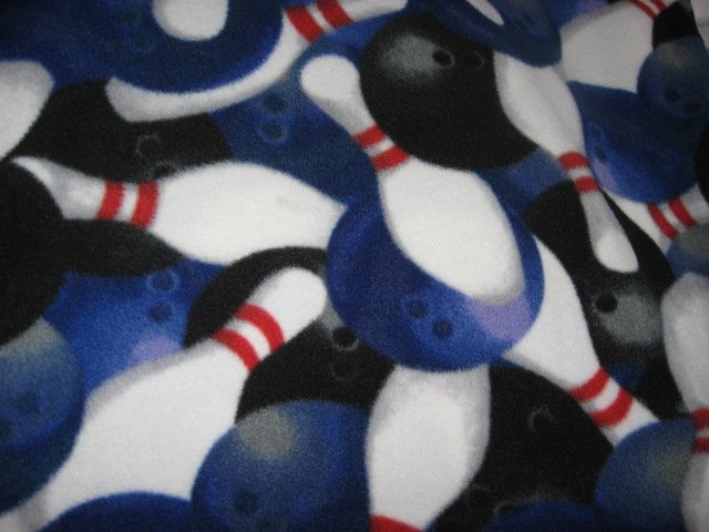 Image 0 of Fleece blanket pictures of bowlingballs pins handmade