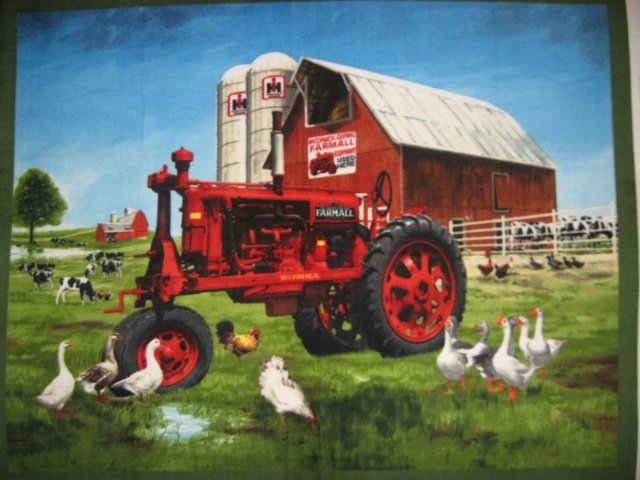 Farmall Tractor Fleece blanket Farm Barn and geese