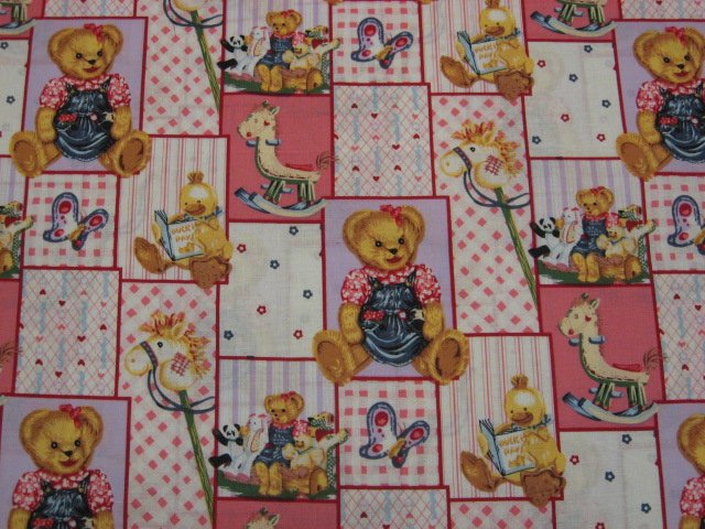 Image 0 of Blue Jean Teddy Bear Girl Blossom Quilt Pink Cotton Fabric by the yard