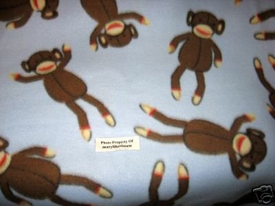 Sock Monkey Blue Fleece  Blanket Toddler drag along day care 