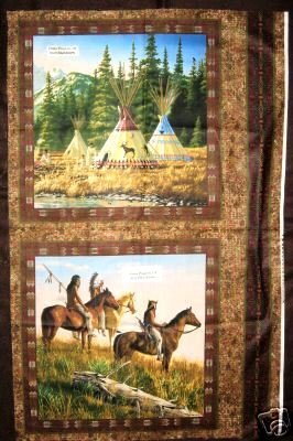 Native American Indian horse teepee Fabric pillow panels set of two pictures  