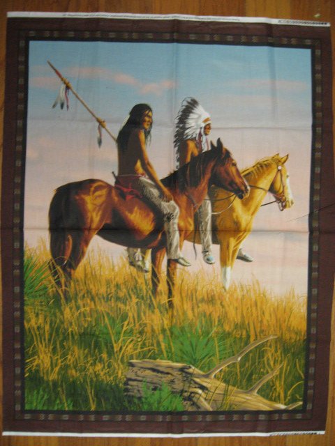 Native American Indian Horse Southwest Fabric Wall Panel to sew rare /