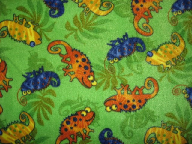 Image 0 of Lizards and chameleons antipill green child bed size fleece blanket 