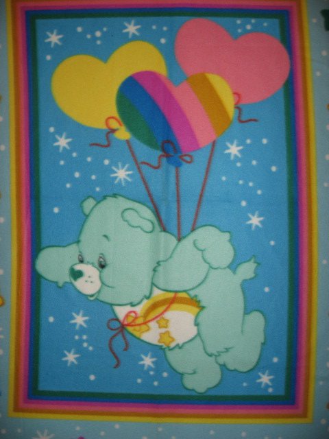 Image 1 of Care Bears with heart shaped balloons super soft child bed size fleece blanket  