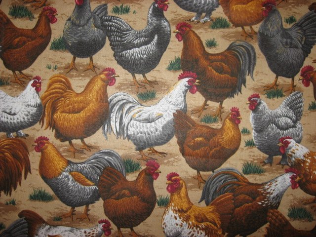 Chickens roosters Fabric By The Yard  farm animals sewing 100% cotton
