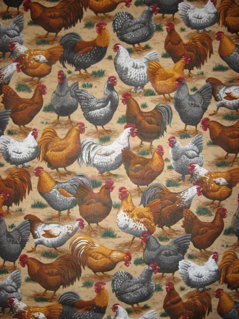 Image 1 of Chickens roosters Fabric By The Yard  farm animals sewing 100% cotton