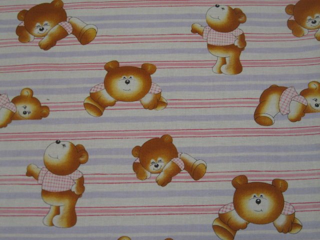 Image 0 of Teddy Bears and stripes sewing cotton Fabric By The Yard