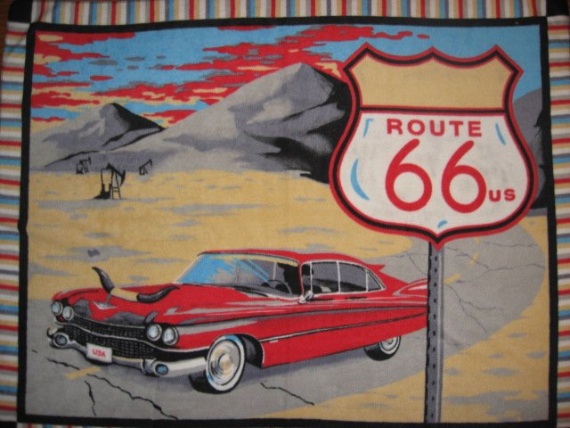 Image 0 of Route 66 vintage car anti pill fleece blanket handmade