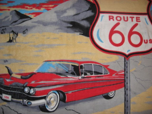 Image 1 of Route 66 vintage car anti pill fleece blanket handmade
