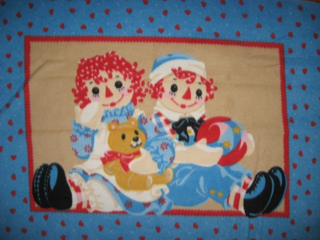 Image 0 of Raggedy Ann and Andy panel baby blanket Handmade with licensed fleece