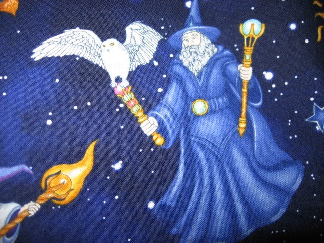 Image 1 of Wizard fabric Sorcerer Owl 1/2 yard Cotton looks like Hedwig in Harry Potter