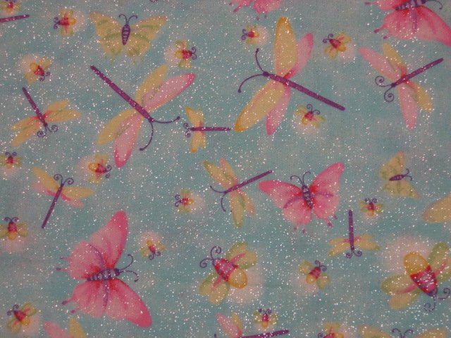 Image 0 of Butterfly Dragonfly Fabric Traditions Quality Glittery Cotton fabric by the yard