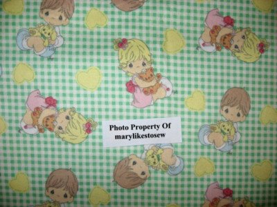 Precious Moments flannel By the yard Green checked Boy Girl Rare/ 