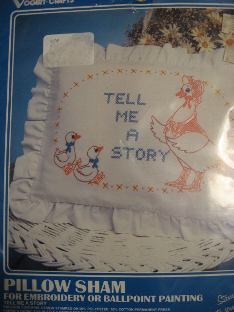Pillow Sham Tell me a story Goose fabric Cross stitch Kit 14 1/2 X 19 1/2  