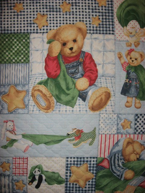 Image 2 of Daisy Kingdom Blue Jean Teddy finished crib quilt fabric panel 