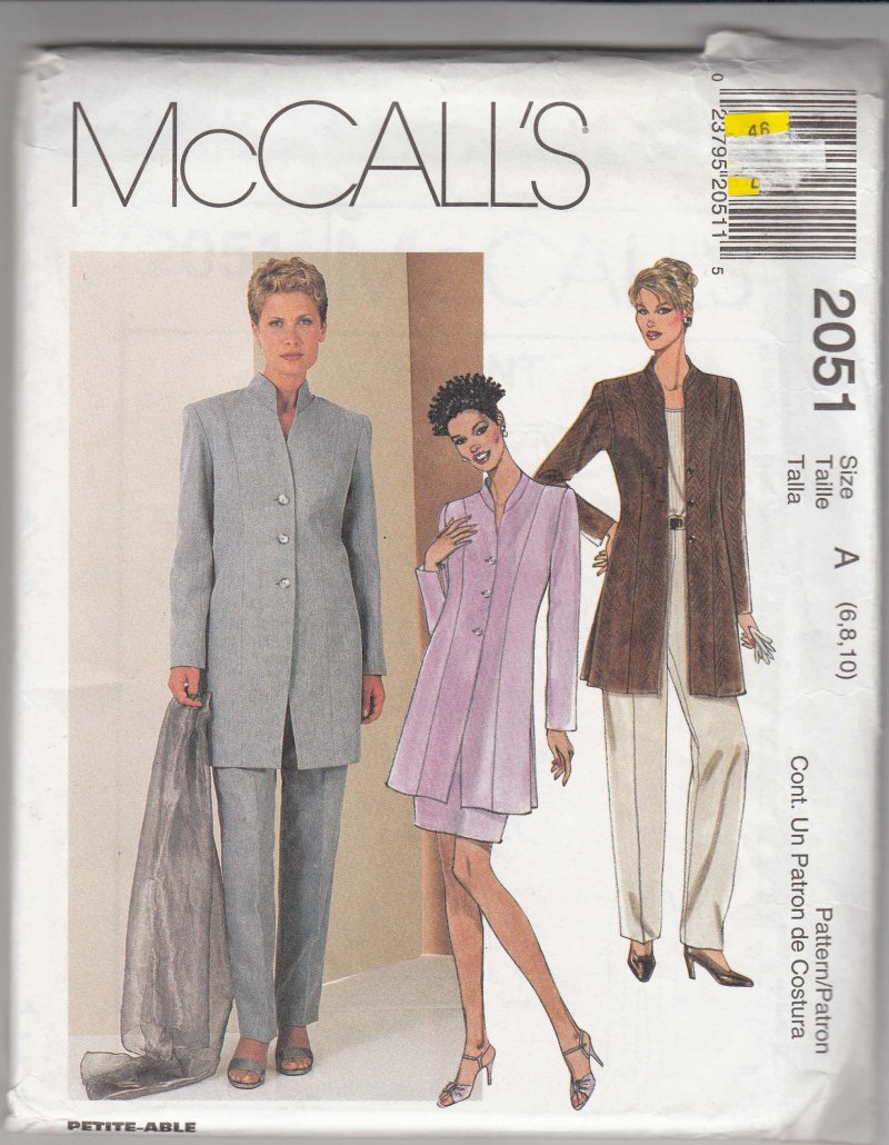 McCall's woman's pattern 2051 Misses Lined jacket skirt pants SZ 6, 8, 10 