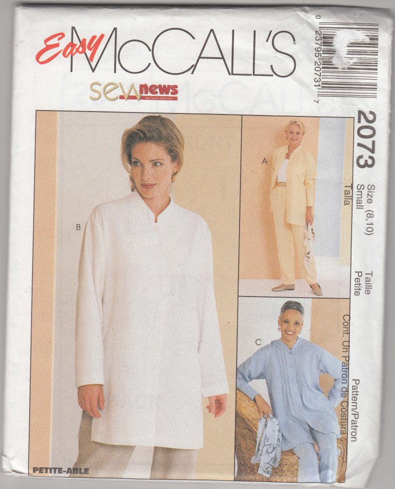 McCall's 2073 pattern shirt and pull on pants size 8, 10 