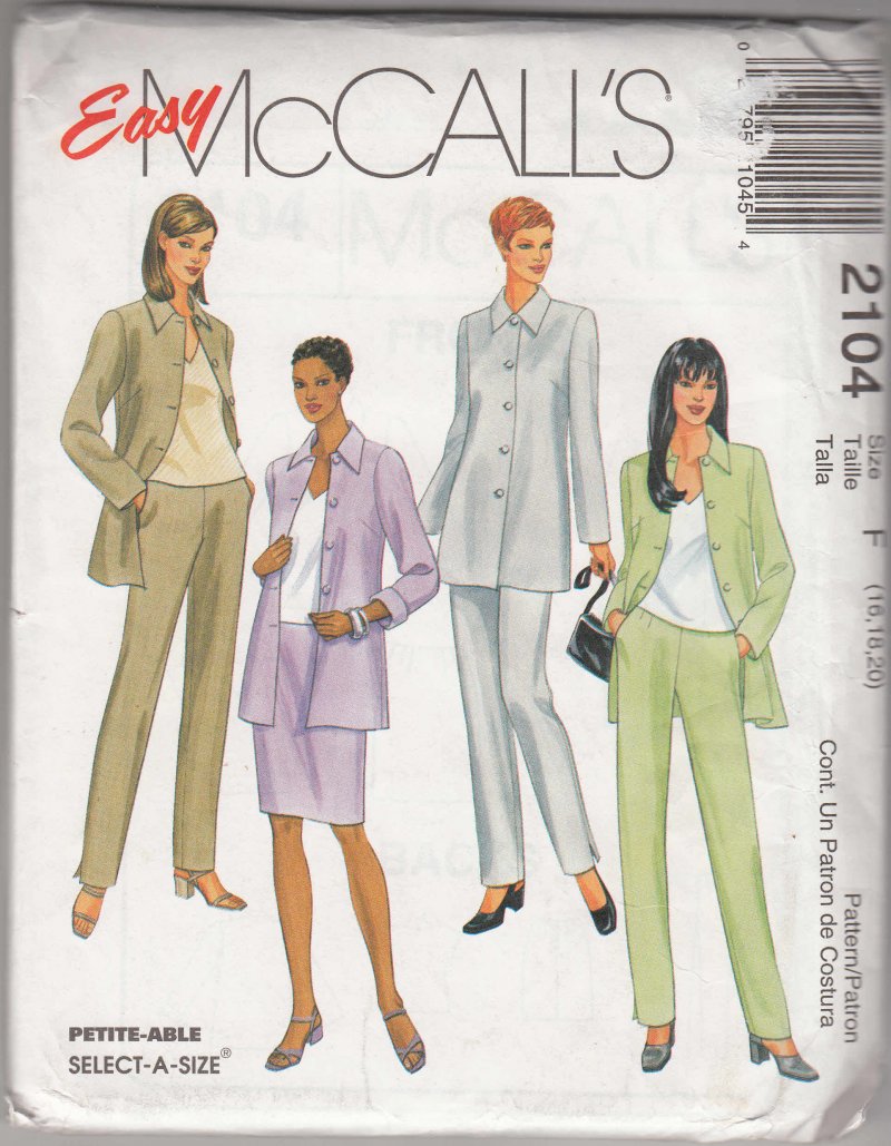 McCall's woman's sewing pattern 2104 Top pants skirt 16,18,20  