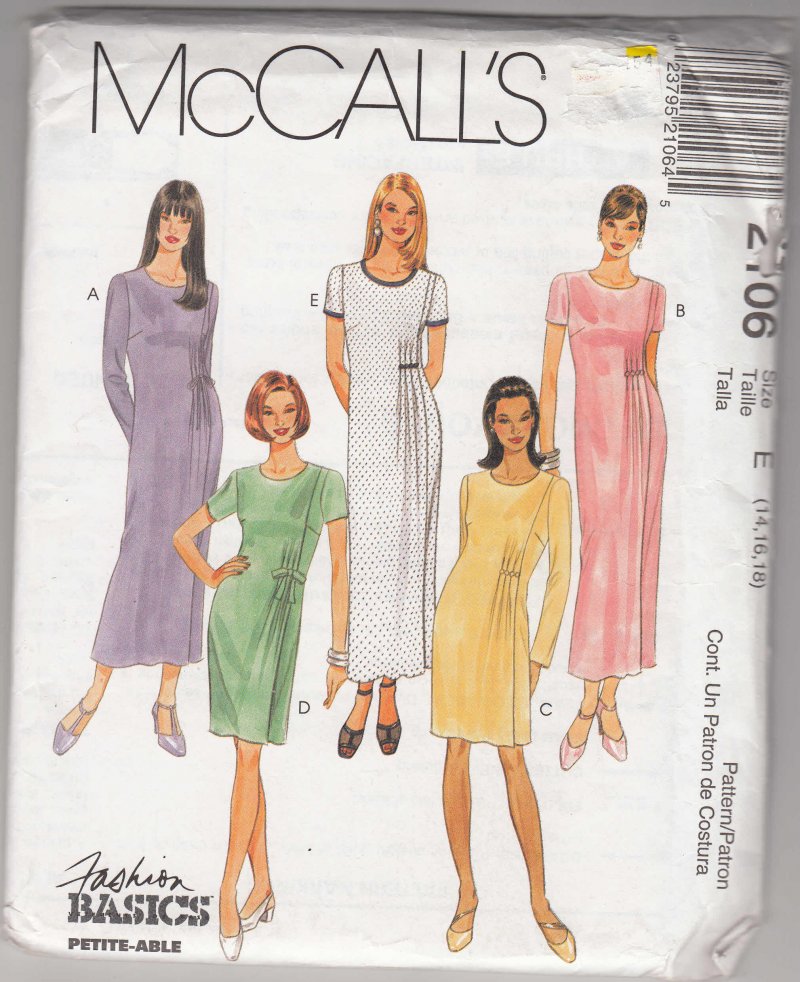 McCall's woman's sewing pattern 2106 Misses dress 14,16,18 