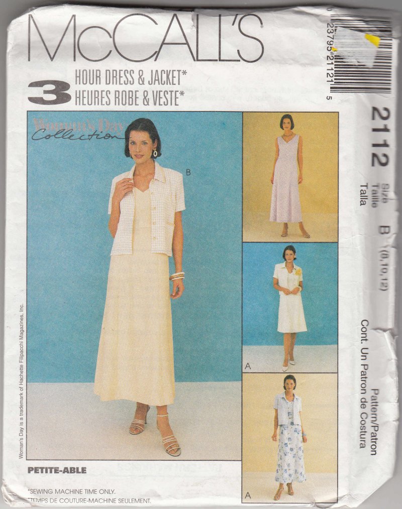 McCall's woman's sewing pattern 2112 Misses dress and jacket 8,10,12 