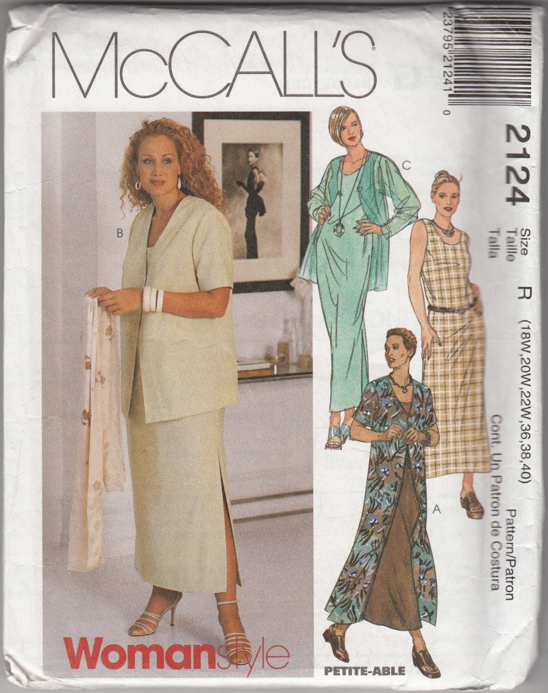 McCall's woman's sewing pattern 2124 Misses dress and jacket 18W to 40 