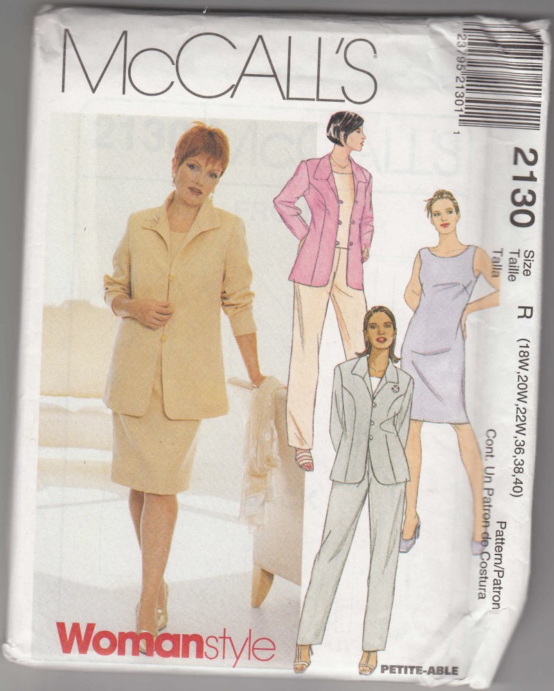 McCall's woman's sewing pattern 2130 Misses dress and jacket 18W to 40 