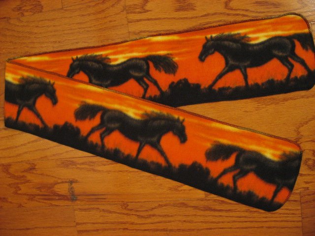 Image 0 of Horses running orange fleece scarf