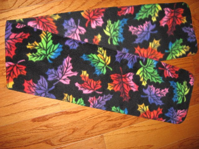 Neon colored Fall Leafs Black fleece scarf