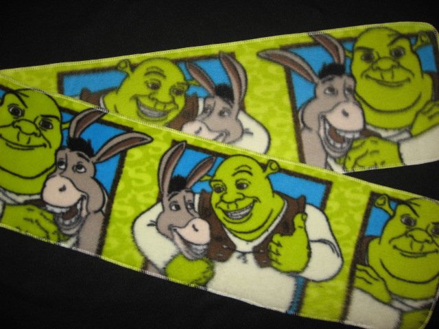 Shrek and Donkey blue and green fleece scarf