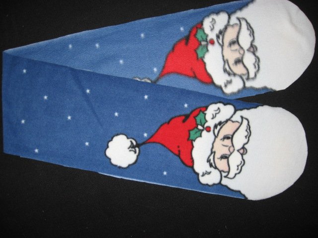 Image 0 of Santa face and his hat dark blue Christmas  fleece scarf child size