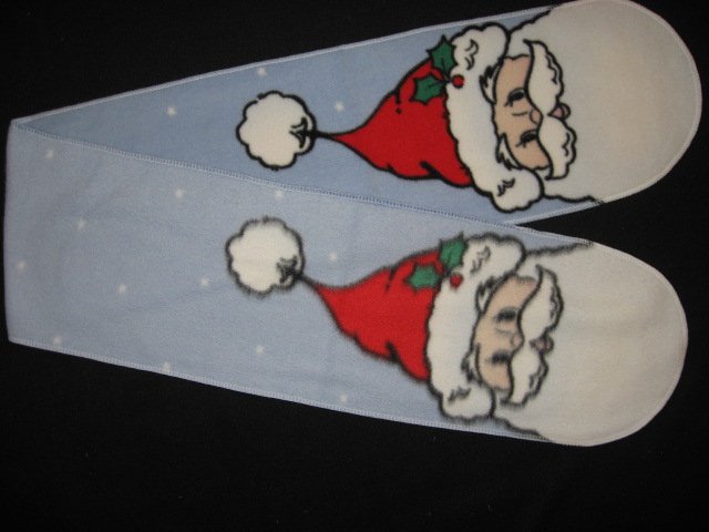 Santa face and his hat light blue Christmas fleece scarf child size