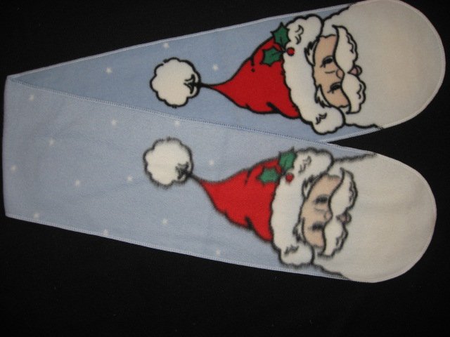 Image 0 of Santa face and his hat light blue Christmas fleece scarf child size