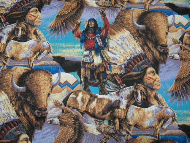 Indian Eagle and buffalo soft sewing cotton Fabric By The Yard