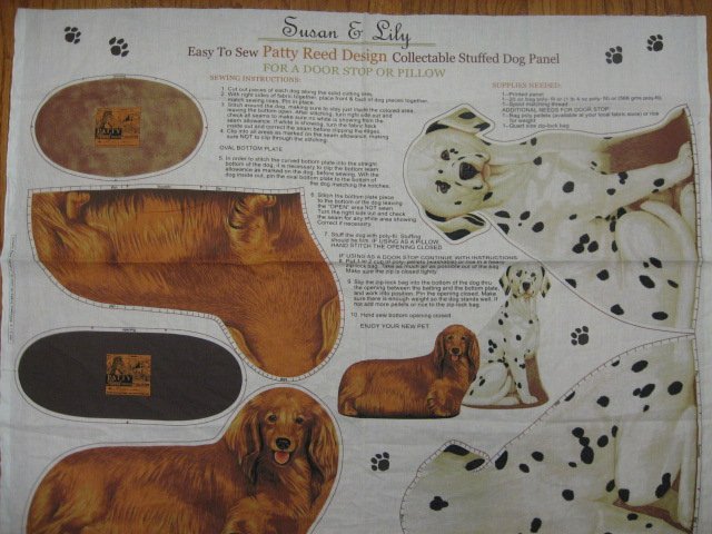Dalmatian and dachshund dog Cotton Fabric doorstop or Panel to sew /
