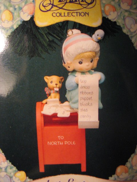 Image 1 of Girl Ornament Precious Moments Christmas Wishes List 1994