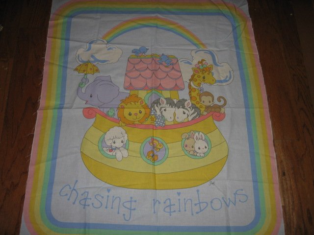 Image 0 of Noah's Ark Precious Moments Vintage Fabric Panel to sew rare