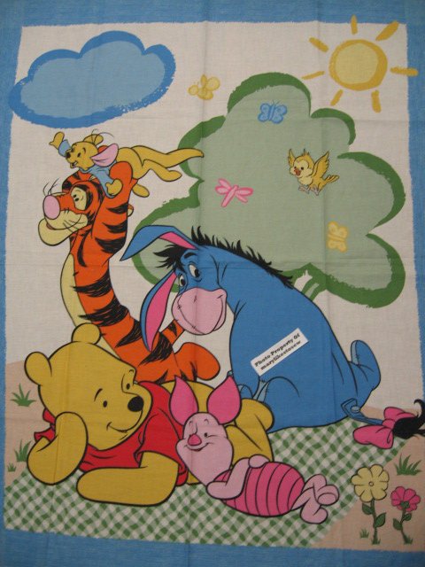 Baby crib quilt fabric panel Winnie the Pooh Tigger Eeyore Piglet Roo Sew RARE