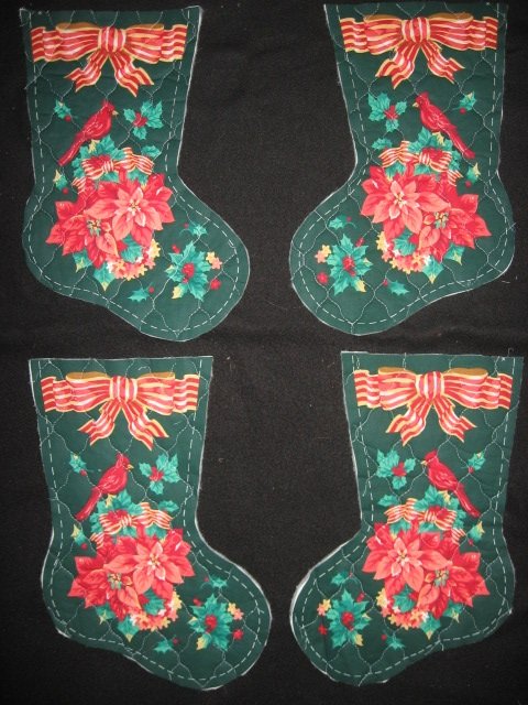 Cardinal birds 4 pieces Prequilted fabric Christmas stockings to sew