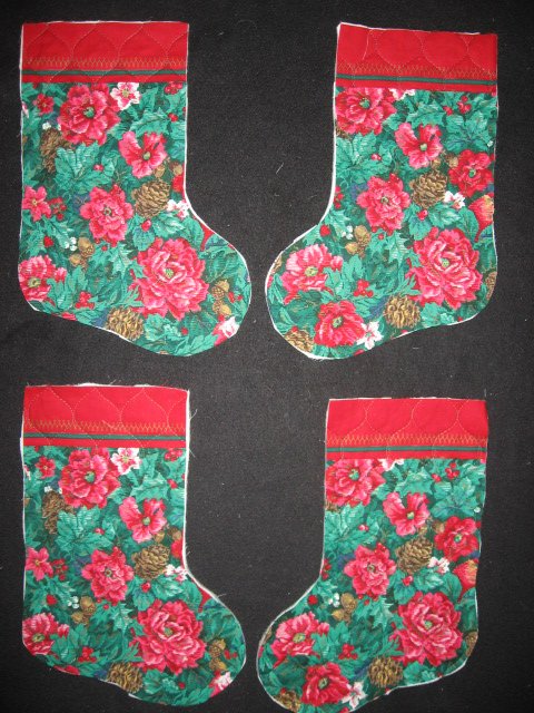 Image 0 of Pine Cone Rose 4 pieces Prequilted fabric Christmas stockings to sew