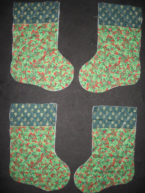 Trees  Holly 4 pieces Prequilted fabric Christmas stockings to sew