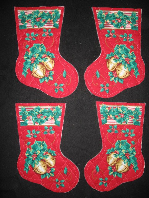 Image 0 of Jingle Bells Prequilted fabric Christmas stockings Four pieces to sew