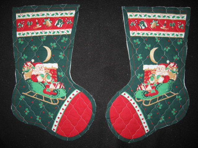 Santa and sleigh 2 pieces 16 Prequilted fabric Christmas stockings to sew